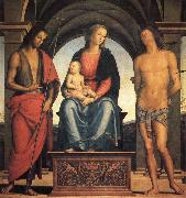 PERUGINO, Pietro, Madonna and Child Enthroned with SS.John the Baptist and Sebastian